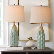 Ceramic Table Lamps Set of 2 23.75" Modern Farmhouse Bedside Lamp Green