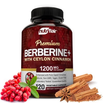 Premium Berberine HCL 1200mg, 120 Capsules  Plus Pure True Ceylon Cinnamon, B...