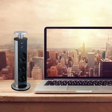 Tischsteckdose Einbau Steckdosenturm 3x Schuko 2x USB versenkbar Ladegerät Küche