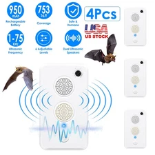 2-4Pcs Ultrasonic Bat Repellent Rechargeable Bird Mouse Deterrent Device Tools