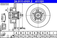 2Er-Set 2Er Set Bremsscheibe ATE 24.0111-0101.2 Renault 77 01 472 838