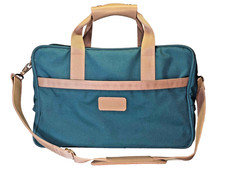 BOYT Duffle Bag Green Canvas Tan Leather Travel Carry On Made In USA Iowa