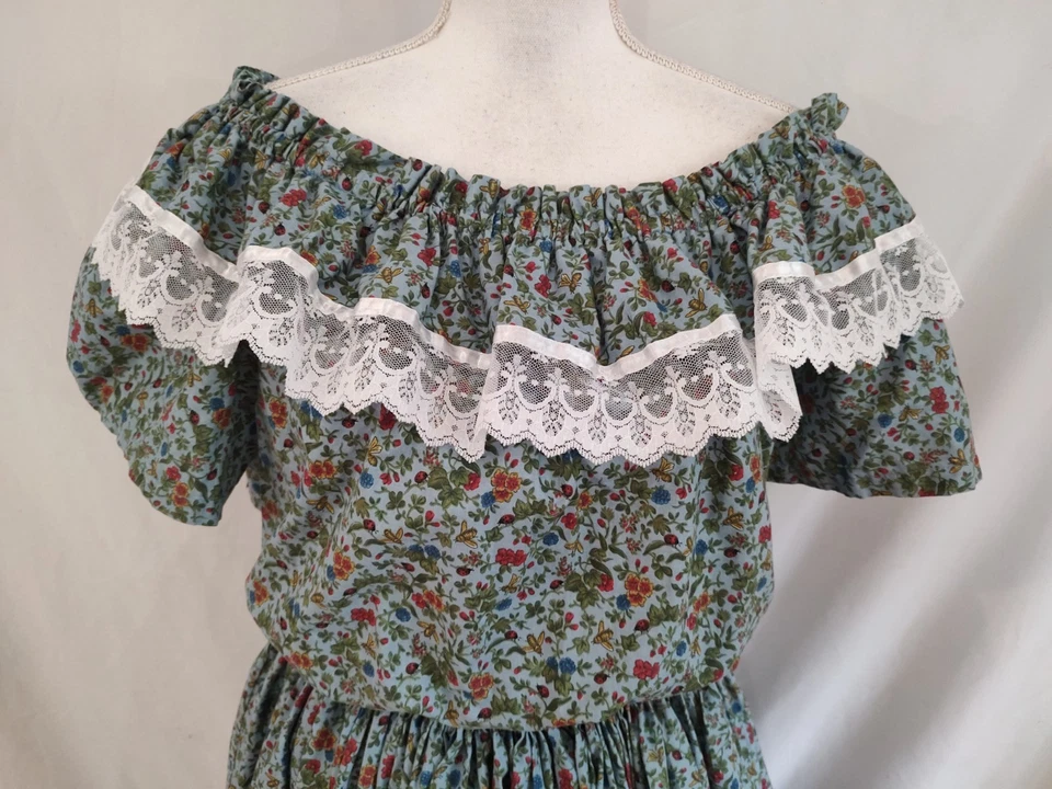 Conjunto de Vestido Prairie Country Southern Look Azul Estampado Floral Falda Completa XL Foto 2 de 4