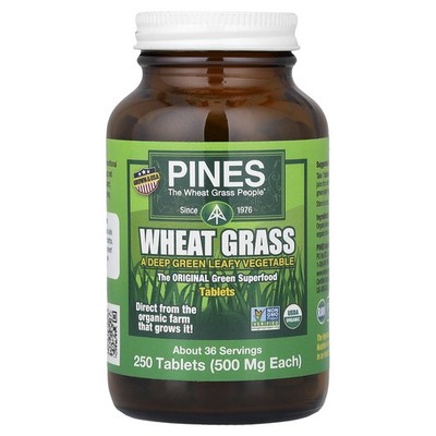 Pines International Wheat Grass 500 mg 250 Tablets Gluten-Free, Kosher, Non-GMO,
