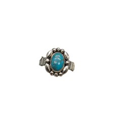 Vintage Southwest Sterling Silver Turquoise Oval Ring With Floral Design Size 5