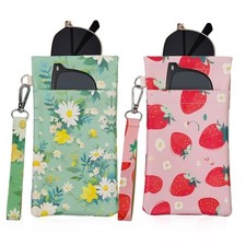 Double Eyeglass Case Soft Dual Glasses Case for 2 Pink Strawberry green Daisy