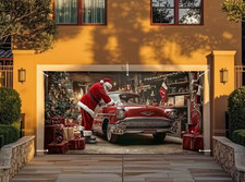 Santa's Car Festive Garage Door Cover Door Banner Holiday Backdrop