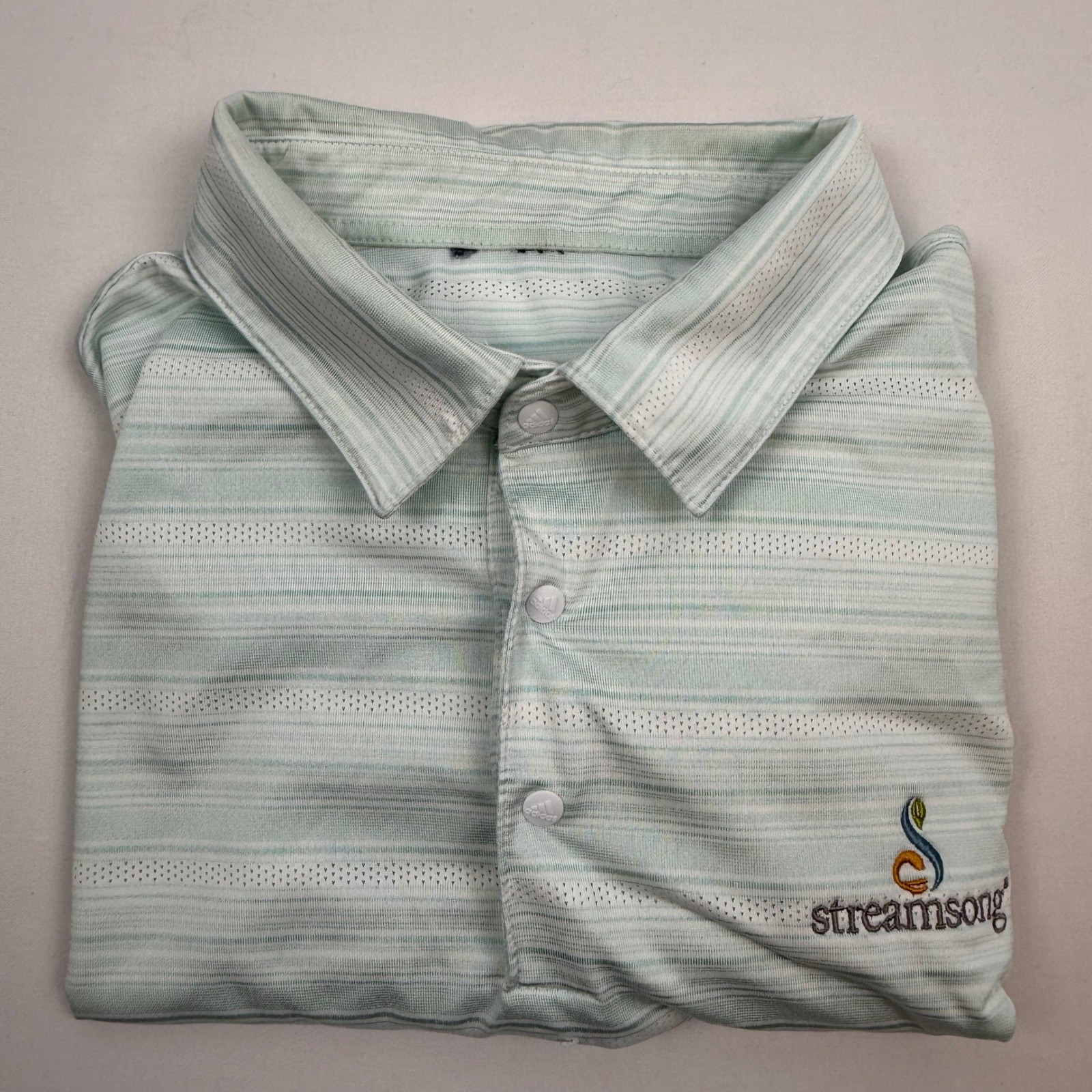 Adidas Streamsong Golf Polo Shirt Mens XL Light Green Striped Short Sleeve thumbnail 6