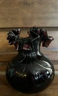 VTG 50s Dark Amethyst Fenton 7.5" Art Glass Vase Contour Rings Ruffled Rim 3 Lbs