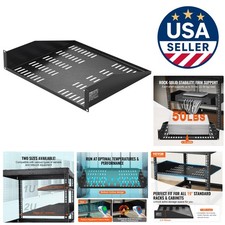 16" Deep 2U Server Shelf - Carbon Steel Construction with 50 lbs Load Capacity