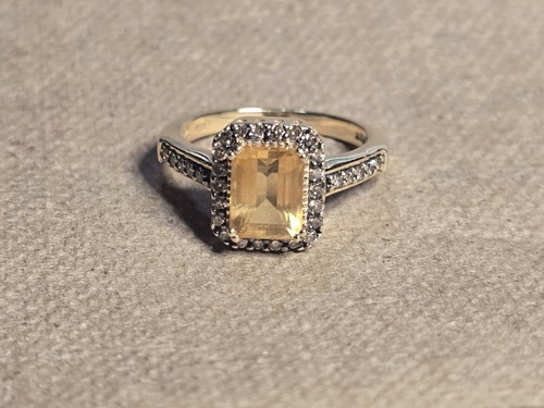 LeVian Citrine & Champagne Diamond Accent Halo Ring 14kt Yellow Gold Sz 6.5 5.2g