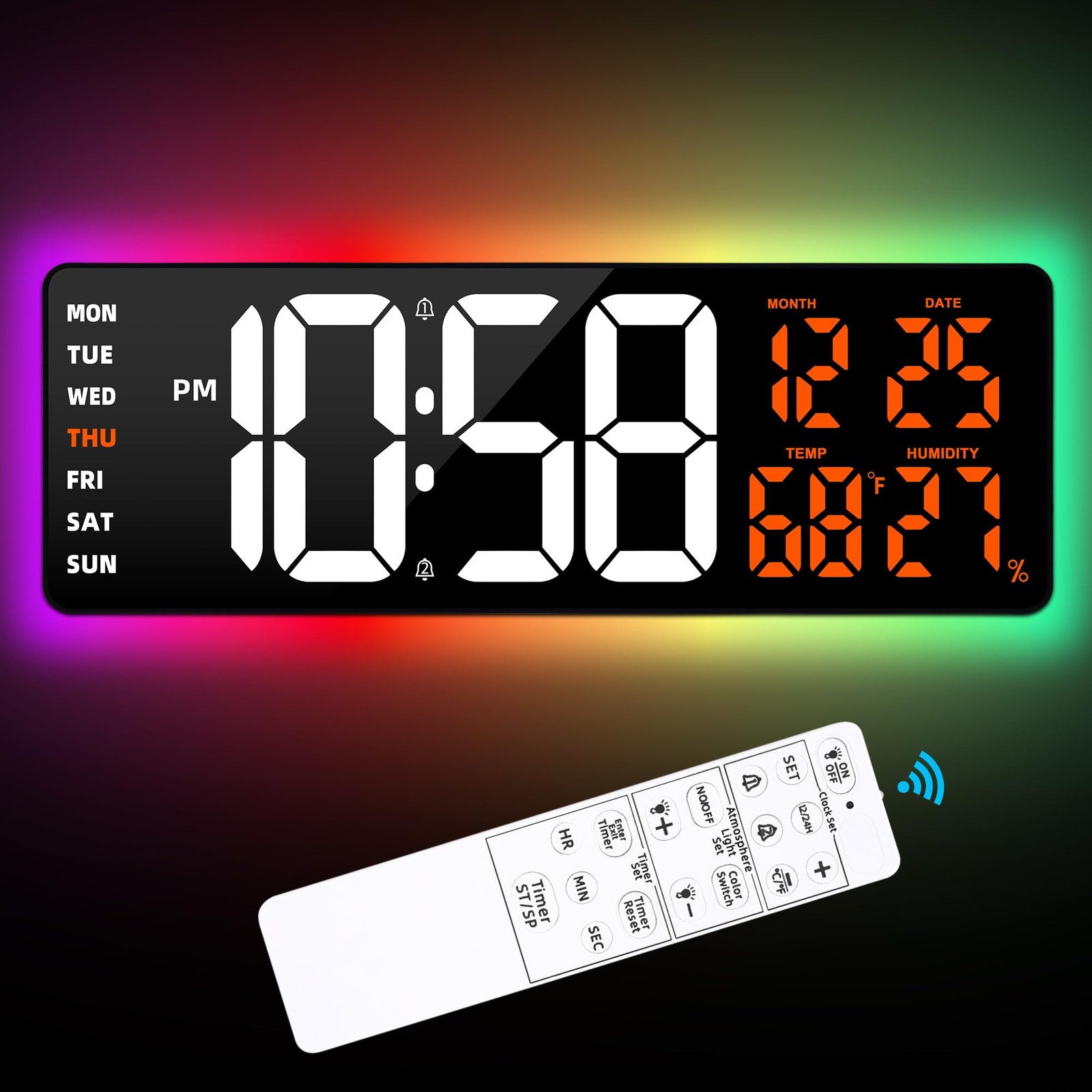 Large Digital Wall Mount Clock 17.3" Led Large Display with 