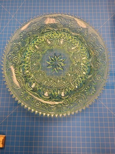 Vintage Uranium Glass Plate Green Depression Style Embossed Design 11.75"