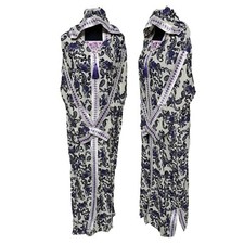 Women Moroccan Lilac Multicoloured Floral Hooded Djellaba Jilbab