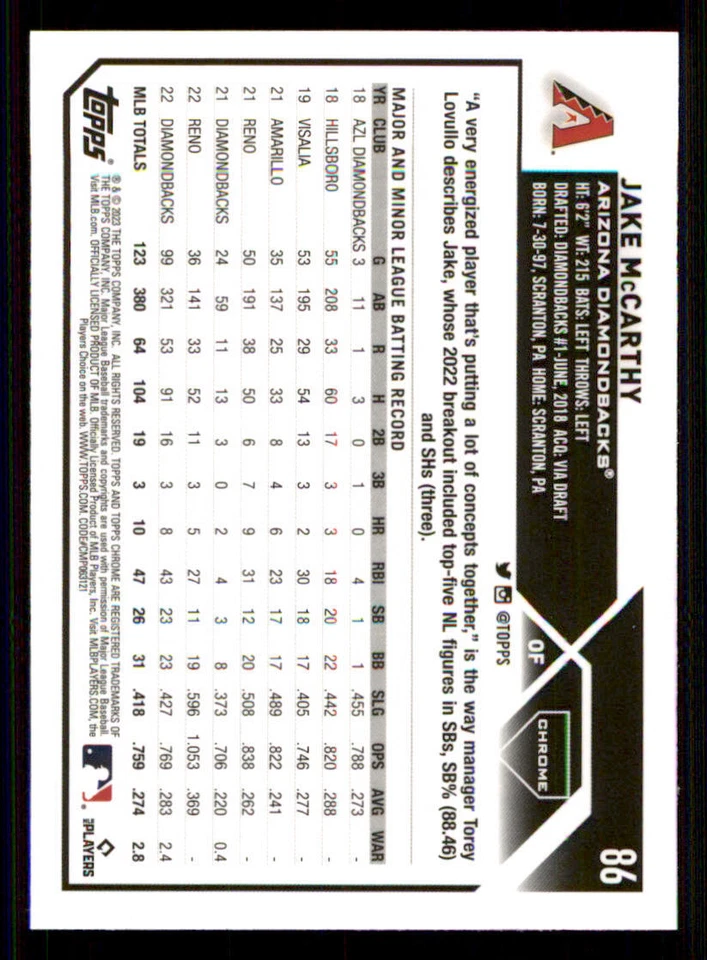 2023 Topps Chrome X-Fractors #86 Jake McCarthy - Image 2 of 2