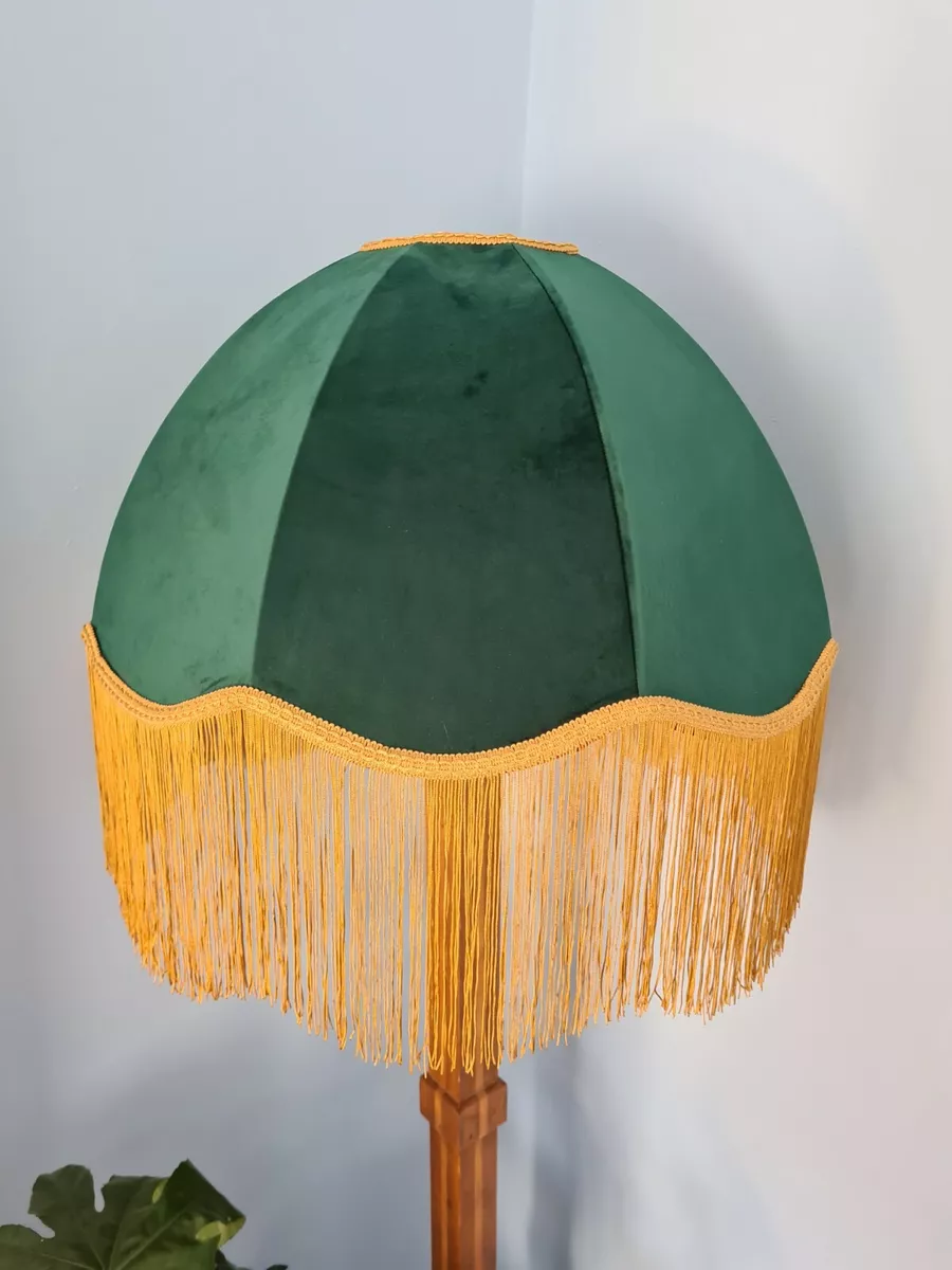Handmade dome lampshade green velvet pink fabric for a standard lamp or ceiling