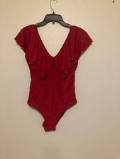 Red swimsuit one piece v-neck ruffle size M