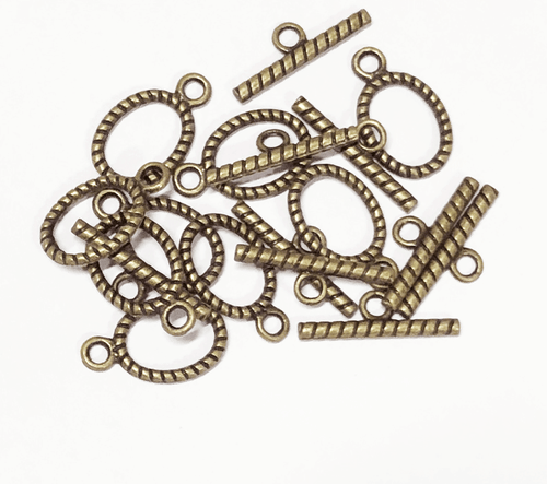 20 sets Antiqued Brass oval Toggle Clasps, bulk twisted toggle clasps - Picture 2 of 4