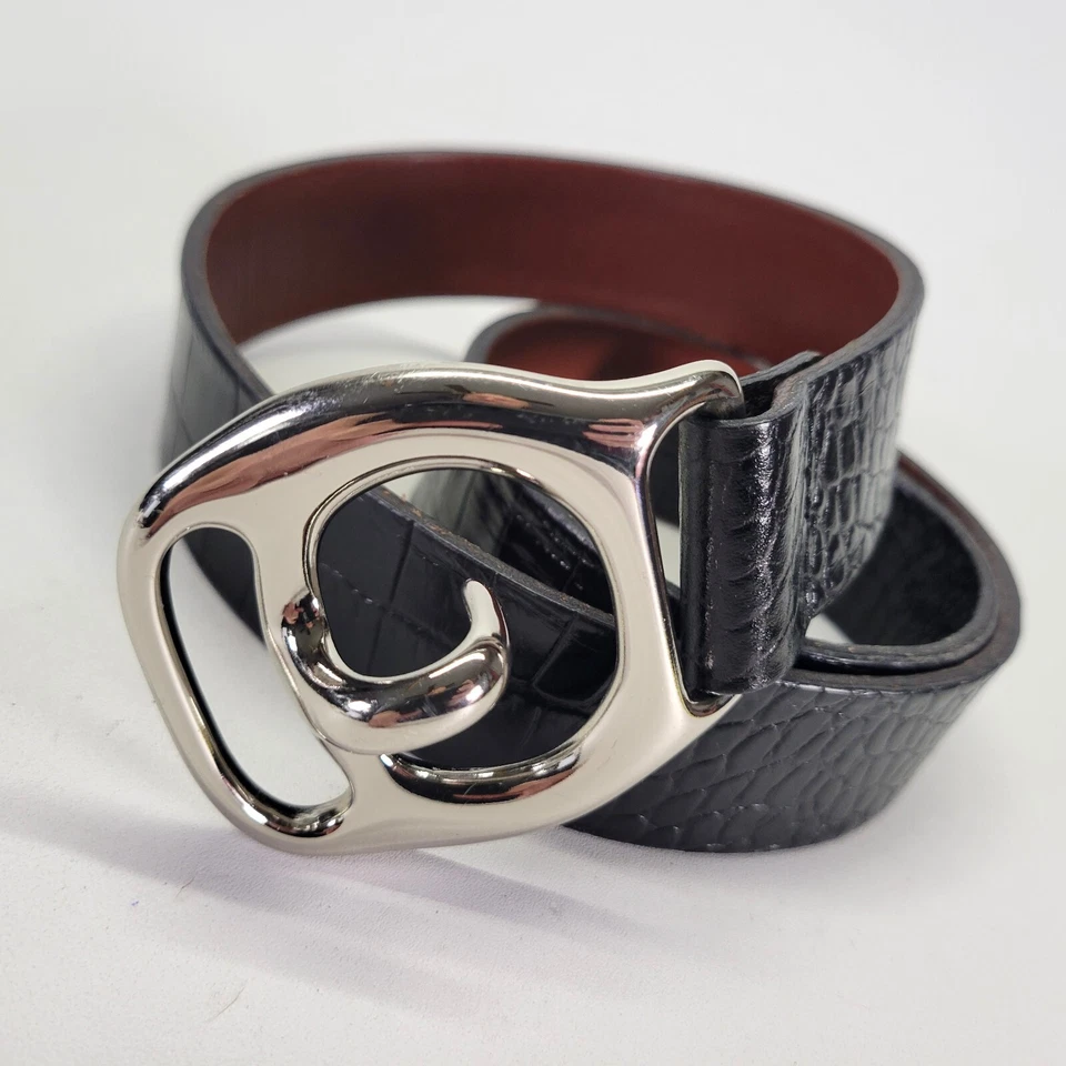 Cinturón de cuero Eliza B 28 30 S estampado cocodrilo cocodrilo cocodrilo negro 01-1 hecho a mano EE. UU. Foto 3 de 4
