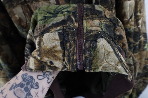 Vintage 90s Cabelas Mens XL Distressed Fleece Camouflage Full Zip Bomber Jacket - Picture 4 of 13