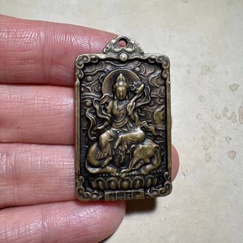Colgantes de bodhisattva Samantabhadra serpiente zodiaco chino cobre antiguo de 1,25" - Imagen 3 de 6
