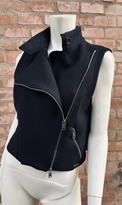 Gianfranco Ferre GF FERRE Weste Gilet Biker Schwarz Zweireiher Mantel Top Grö...