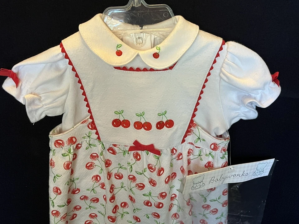 New Babyworks Cherry Cherries 3 Piece Summer Romper, Top & Headband Set Newborn - Image 3 of 4