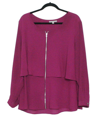 Plus Size Womans 2 Layer Tunic Blouse 2X New York Collection Maroon Long Sleeves