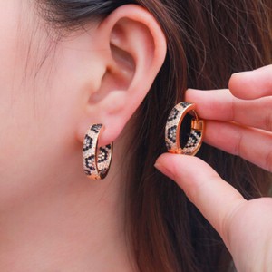 Authentic Luxury Gold Plated Round Cubic Zirconia Leopard Print CZ Hoop Earrings for Women