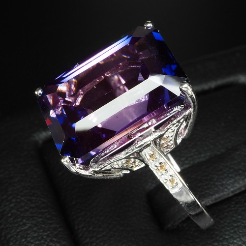 Opulent Blue Purple Sapphire 20.20Ct 925 Sterling Silver White Gold Plated Rings - Picture 4 of 10
