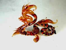 blown glass animal dragon orange murano style figurine ornament handmade L-4.2"