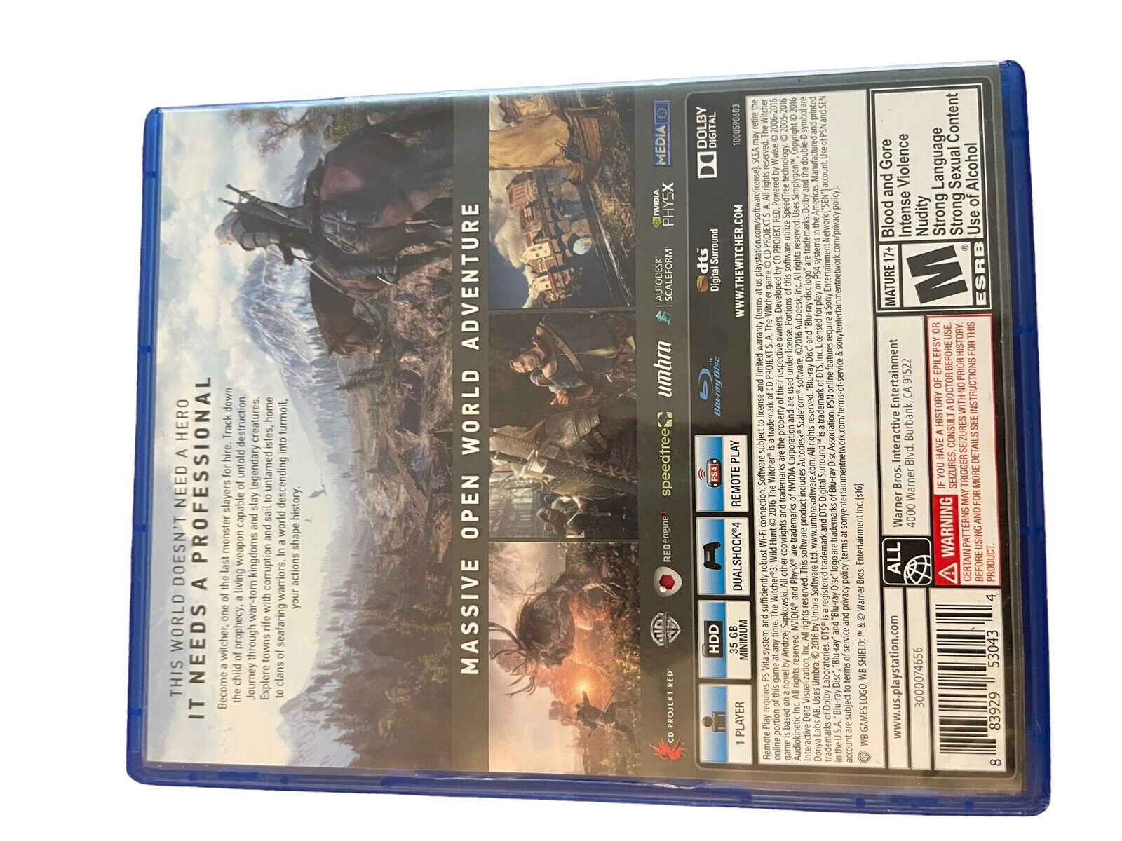 The Witcher 3 Wild Hunt Standard Edition (PS4) Play Station 4. No map.  Complete