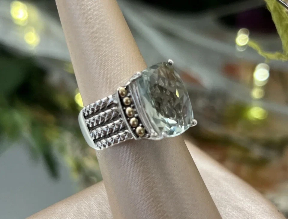 Коктейльное кольцо Effy из чистого серебра и желтого золота 18 карат с празиолитом размер 7 б/у в отличном состоянии - Изображение 2 из 4