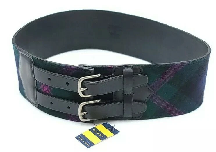 New Rugdy Polo Ralph Lauren green purple wide plaid Belt sz M Classic Fit Cotton Rugby Shirt main image 3