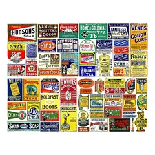Dollhouse Miniature Signs, 57 Diorama Advertising Signs, 1 STICKER SHEET