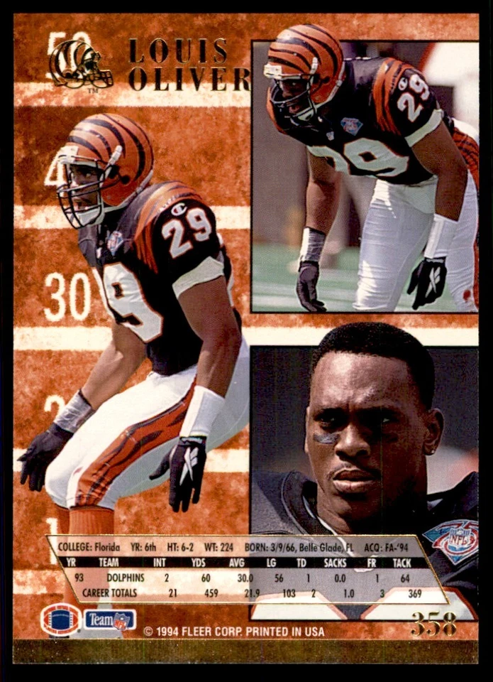 1994 FLEER ULTRA LOUIS OLIVER CINCINNATI BENGALS #358 - Image 2 of 2