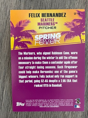 2014 Topps Spring Fever SF-14 Felix Hernandez - Seattle Mariners - Picture 2 of 2