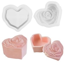 Heart Shape Resin Jar Mold with Lid,Silicone Jewelry Box Molds with Rose Epox...