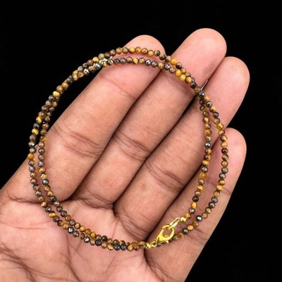 Yellow Tiger's Eye Faceted Round Gemstone Beads Choker Necklace 18'' Men & Women