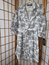 NWT KARL LAGERFELD PARIS PRINT COTTON 3/4 SLEEVE BUTTONS BELTED SHIRT DRESS 10