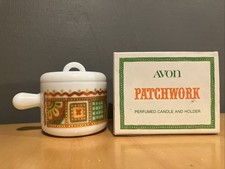 New Avon Patchwork Perfumed Candle And Holder Cup Original Box Vintage 1970s