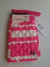 Lug Tandem Zip SE RFID Wallet Bright Magenta Stripe Detachable Wristlet New