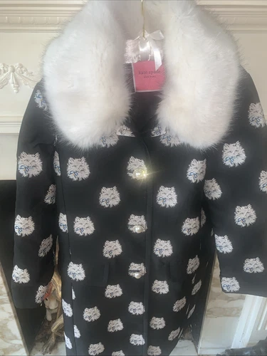 Cappotto Kate Spade gatto ?‍⬛ collo pelliccia sintetica raro nuovo con etichette taglia 0 estremamente raro