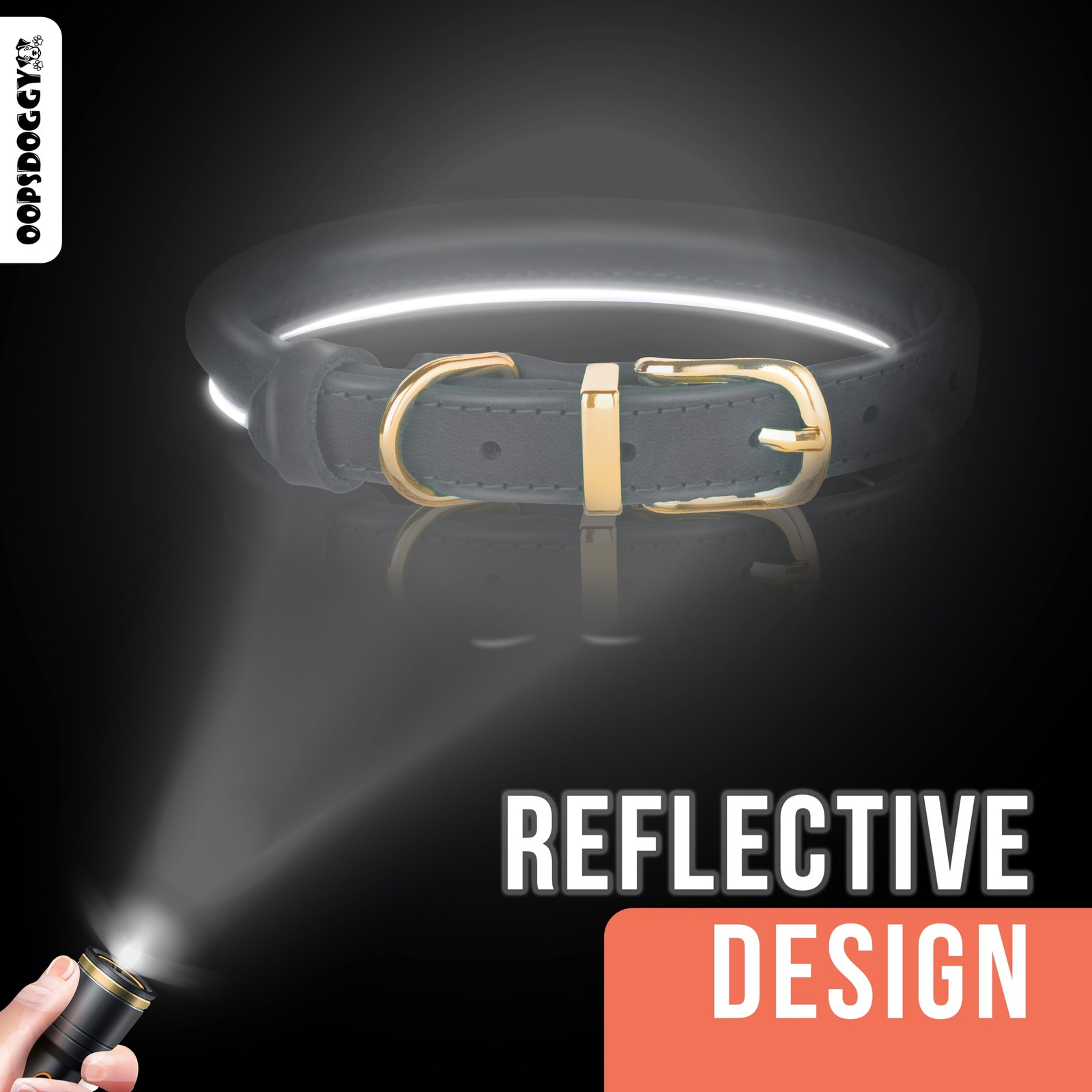 OOPSDOGGY Reflective Rolled Leather Dog Collar Adjustable Padded S/M/L Green