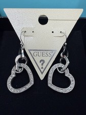 Guess Heart Drop Earrings Silver Tone Crystal Womens Jewellery BNWT