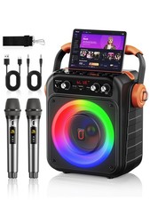 Karaoke Machine with 2 Wireless Microphones: Portable Karaoke Bluetooth 5.3 L...