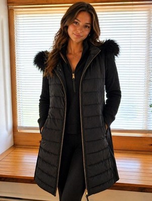 Calvin Klein Performance Jacket Women s 1X Black Quilted Faux Fur Hood Zip Coat