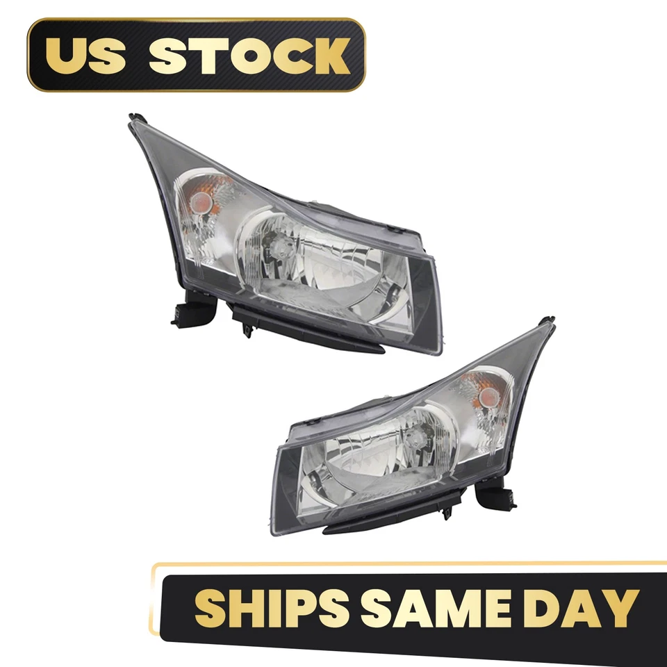 For 2011 2012 Chevrolet Cruze Halogen Headlight W/Bulb Chrome Pair Left+Right Foto 2 de 4