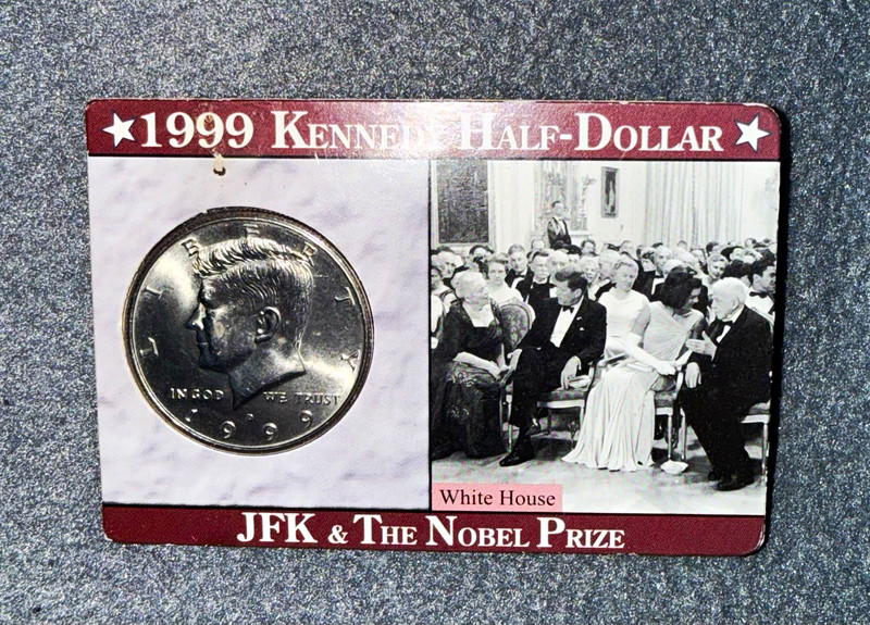 1999 P Kennedy Half Dollar JFK & Nobel Prize Collectible Coin Card White House