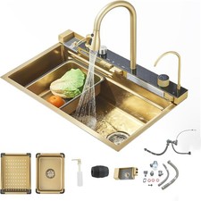 Gold Drop In Kitchen Sink Set Multifunctional Kitchen Worktop With Cutting Board